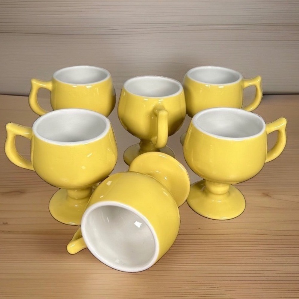 Caribe Puerto Rico Yellow Footed Coffee Mugs MCM Retro Pottery 60-70s Set of 6